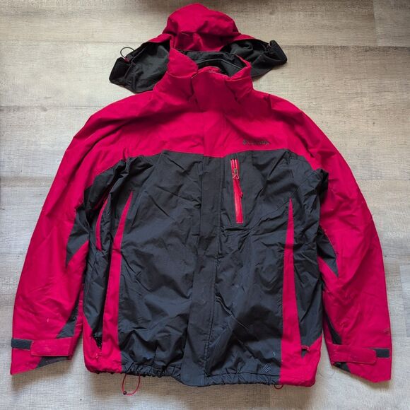 Vintage Columbia Jacket Mens Large Red Black Full Zip Zippered Pockets Coat - Picture 1 of 9